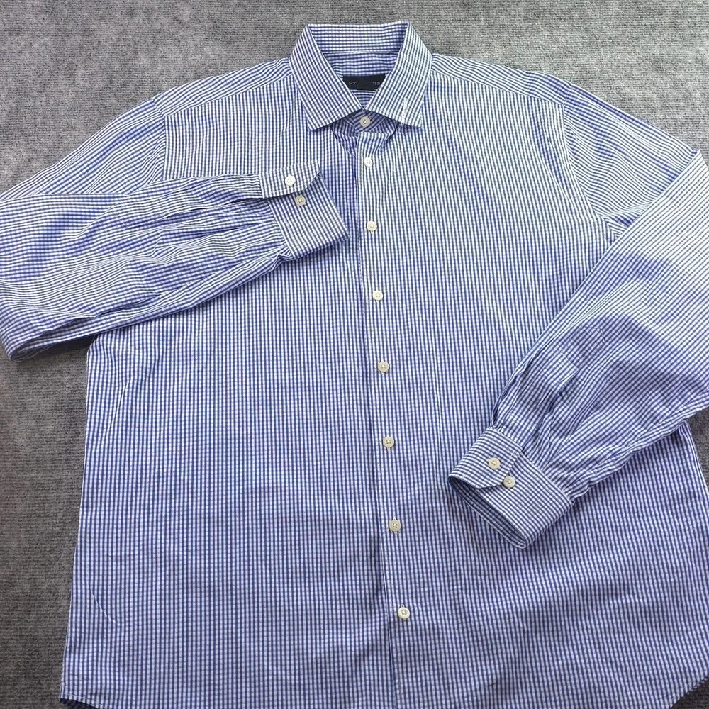 Scott Barber‎ Shirt XL Blue Check Long Sleeve Button Up Cotton Casual